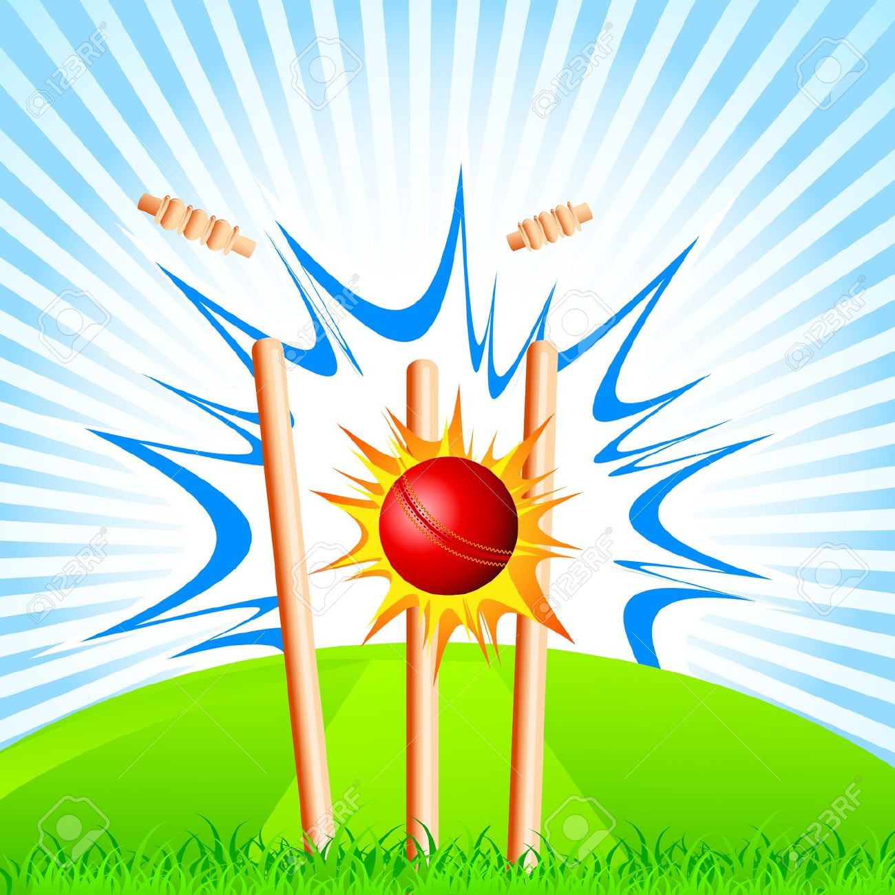 18810803 Cricket Ball hitting Stumps Stock Vector game